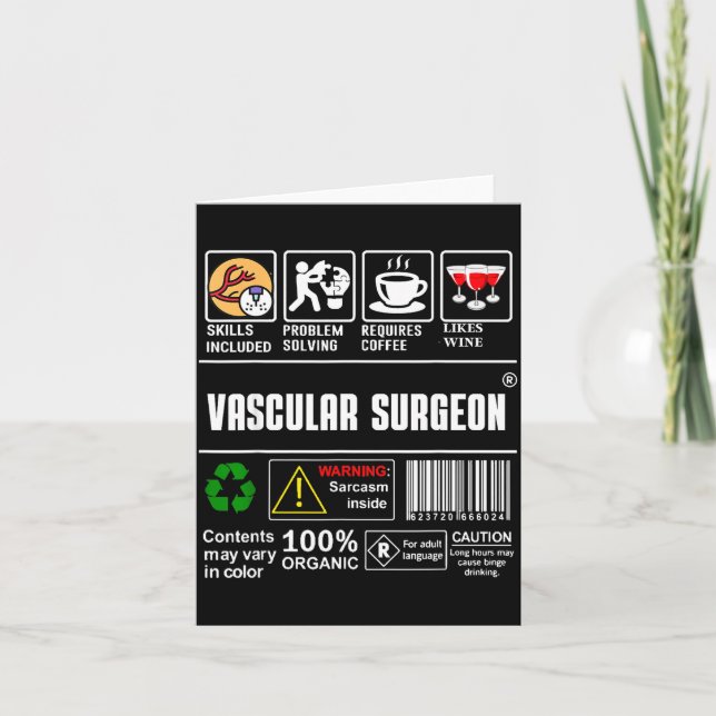 Vascular Surgeon Doctor Job Label Sarcasm Skills C Card (Front)