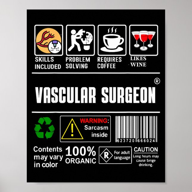 Vascular Surgeon Doctor Job Label Sarcasm Skills C Poster (Front)