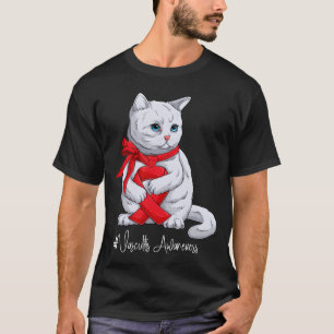 Vasculitis Awareness Month Red Ribbon Cat funny T-Shirt