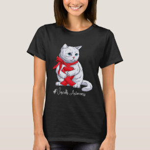 Vasculitis Awareness Month Red Ribbon Cat T-Shirt