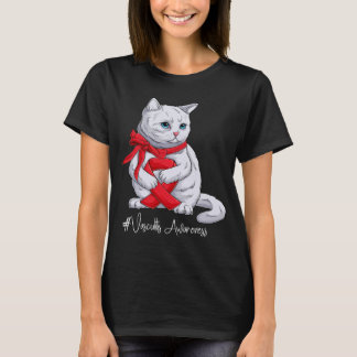 Vasculitis Awareness Month Red Ribbon Cat T-Shirt