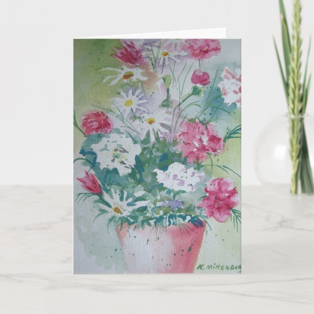 Vase of Carnations Greeting Card (Front)
