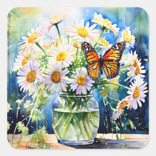 Vase of Daisies Pretty Floral   Square Sticker