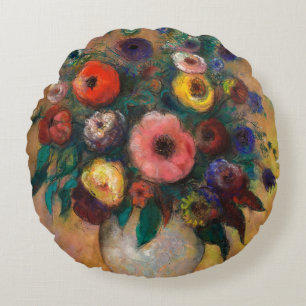 Vase of Flowers, 1928 by Odilon Redon Round Cushion