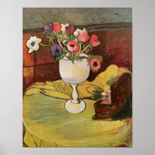 Vase of Flowers, Anemones in a White Glass Poster
