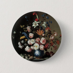 Vase of Flowers by a Window, Balthasar van der Ast 6 Cm Round Badge