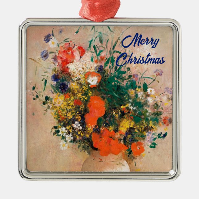 Vase of Flowers by Redon Merry Christmas Metal Ornament (Front)