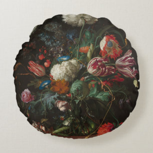 Vase of Flowers - Jan Davidsz. de Heem Round Cushion
