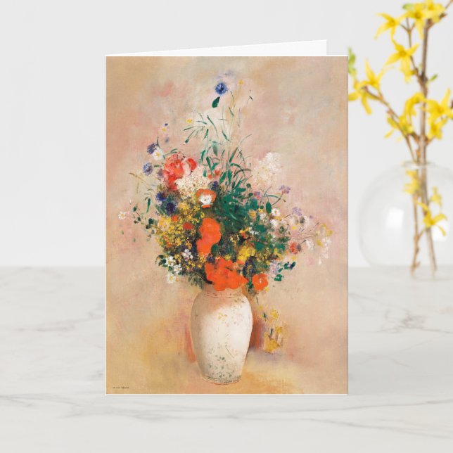 Vase of Flowers  on pink background Card (Yellow Flower)