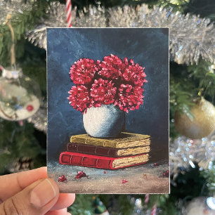 Vase of Flowers Pink Blue Books Reading Still Life Poster