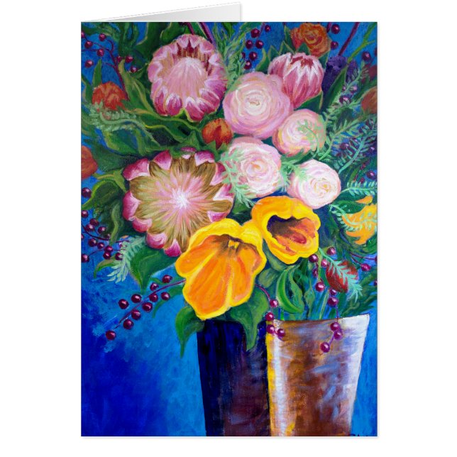 Vase of Flowers -- Proteas, Tulips and Roses (Front)