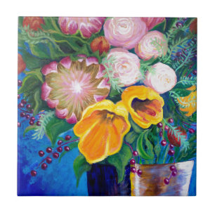 Vase of Flowers -- Proteas, Tulips and Roses Ceramic Tile