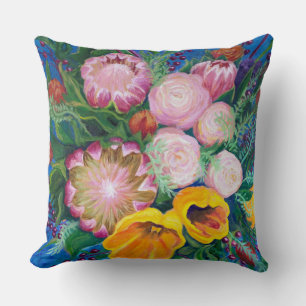Vase of Flowers -- Proteas, Tulips and Roses Cushion