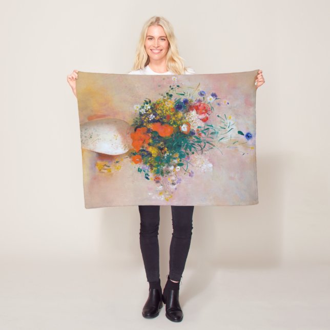 Vase of Flowers, Redon Fleece Blanket (In Situ)