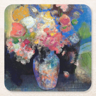 Vase of Flowers, Redon Square Paper Coaster