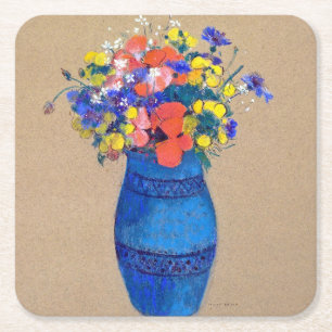Vase of Flowers, Redon Square Paper Coaster