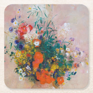 Vase of Flowers, Redon Square Paper Coaster