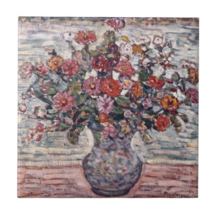Vase of Flowers, Zinnias by Maurice Prendergast Ceramic Tile