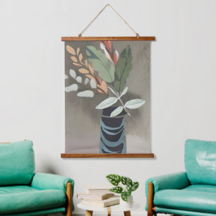 Vase of leaves minimalist art  hanging tapestry