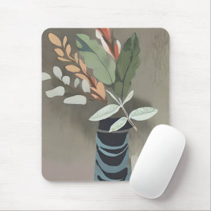 Vase of leaves minimalist art  mouse pad