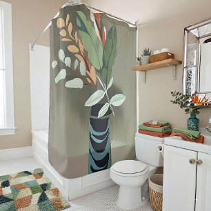 Vase of leaves minimalist art shower curtain