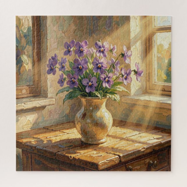Vase of Purple Violets Impasto Jigsaw Puzzle (Vertical)