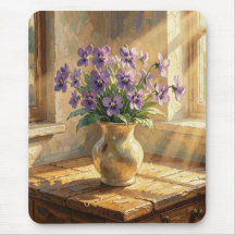 Vase of Purple Violets Impasto  