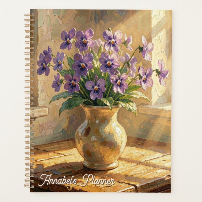 Vase of Purple Violets Impasto Personalised Planner (Front)