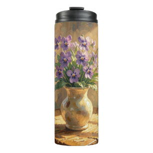 Vase of Purple Violets Impasto Thermal Tumbler