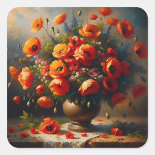 Vase of Red Poppies Square Sticker