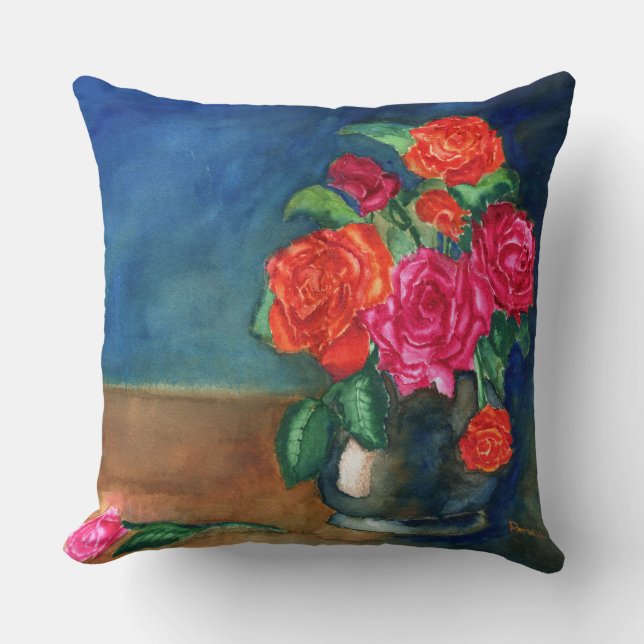 Vase of Red Roses Throw Pillow (Front)