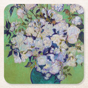 Vase of Roses, Vincent van Gogh Square Paper Coaster
