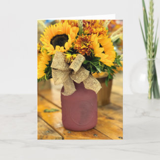 Vase of sunflowers and mums  thank you card