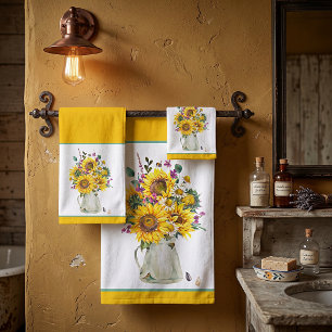 Vase of sunflowers bath towel set