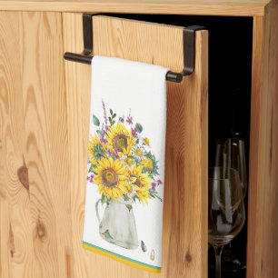 Vase of sunflowers  tea towel