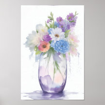 Vase of Watercolor Flowers Pastel Colour