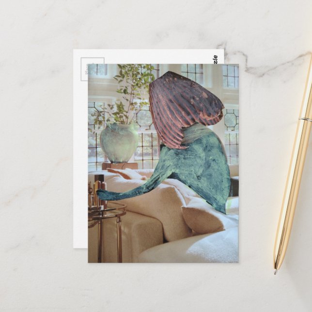 Vase on Her Head A Fun Collage Postcard (Front/Back In Situ)
