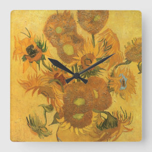 Vase with 15 Sunflowers by Vincent van Gogh Square Wall Clock