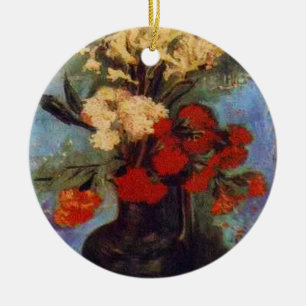 vase with carnations and other flowers ceramic ornament