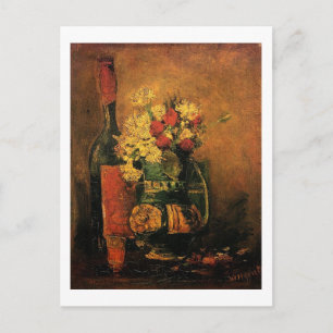 Vase with Carnations and Roses and a Bottle Holiday Postcard