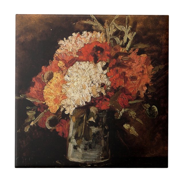 Vase with Carnations by Vincent van Gogh Ceramic Tile (Front)