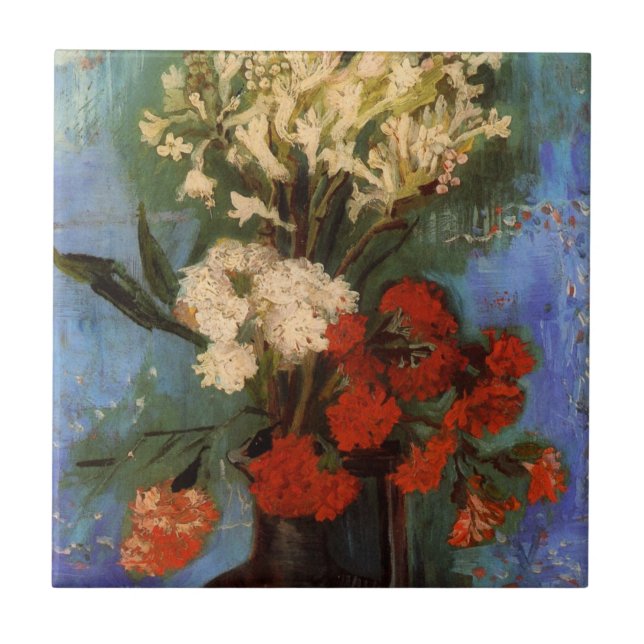 Vase with Carnations by Vincent van Gogh Ceramic Tile (Front)