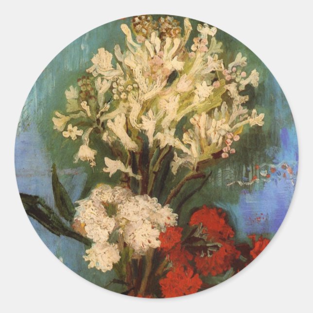Vase with Carnations by Vincent van Gogh Classic Round Sticker (Front)
