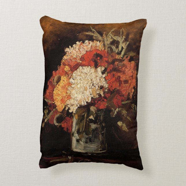 Vase with Carnations by Vincent van Gogh Decorative Cushion (Back(Vertical))