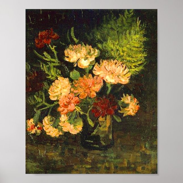 Vase with Carnations (F243) Van Gogh Fine Art Poster (Front)
