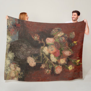 Vase with Chinese asters and gladioli van Gogh Fleece Blanket