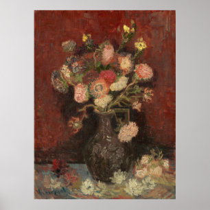 Vase with Chinese asters and gladioli van Gogh Poster