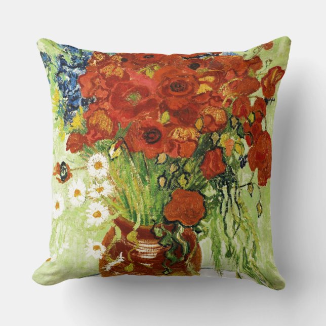 Vase with Cornflowers and Poppies Pillow (Front)