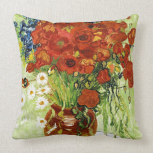 Vase with Cornflowers and Poppies Pillow