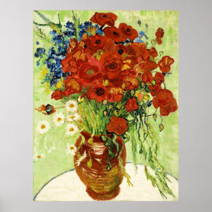 Vase with Cornflowers and Poppies Poster